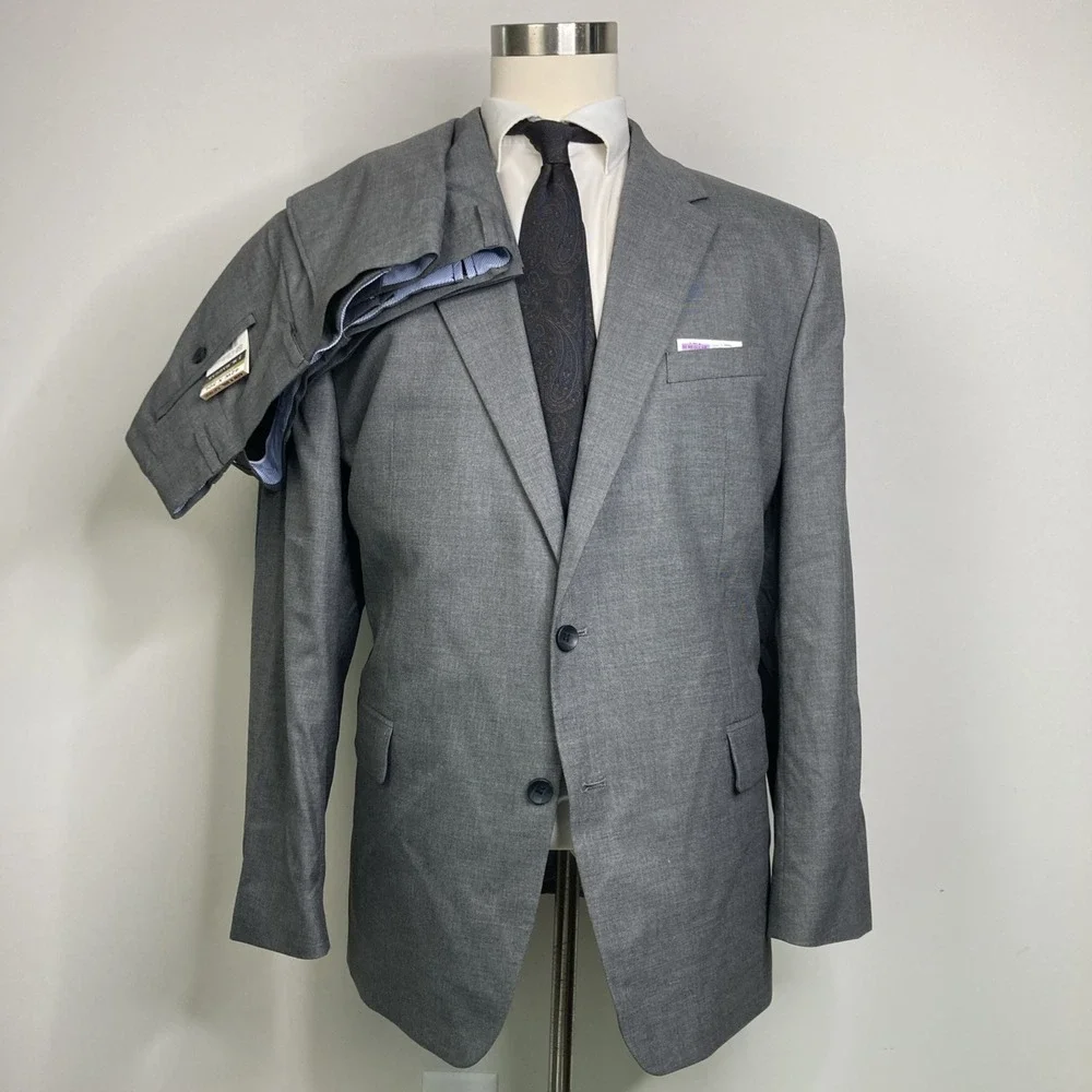 Haggar Suit Mens 50R Gray 2 Button Polyester Rayon Pants 42W 30L