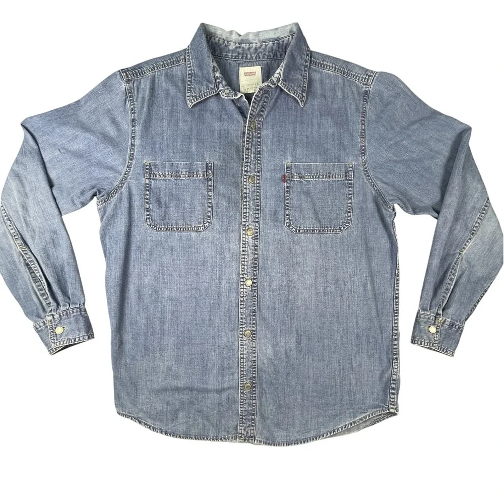 Levi's Shirt Mens L Blue Denim Button Up Long Sleeve Workwear Casual Cotton