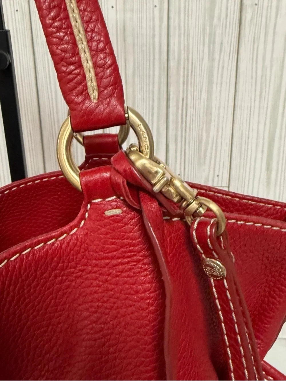 Lancel red pebbled