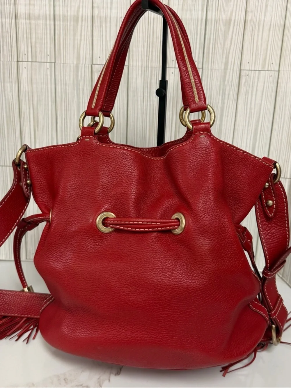 Lancel red pebbled