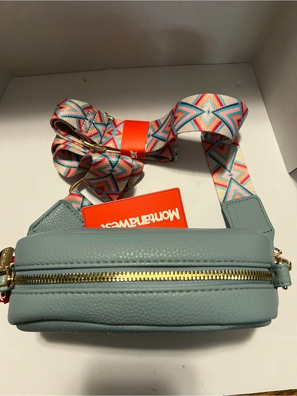 Montana West Mint Blue Crossbody Bag with Geometric Strap 8”x4”