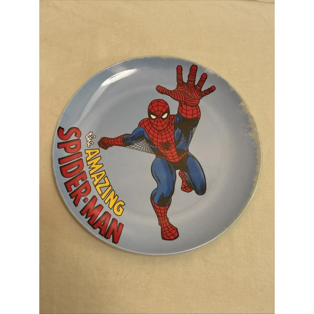 Pottery Barn Kids Amazing Spiderman Melamine Plate 9 Inch Blue 2009 Marvel