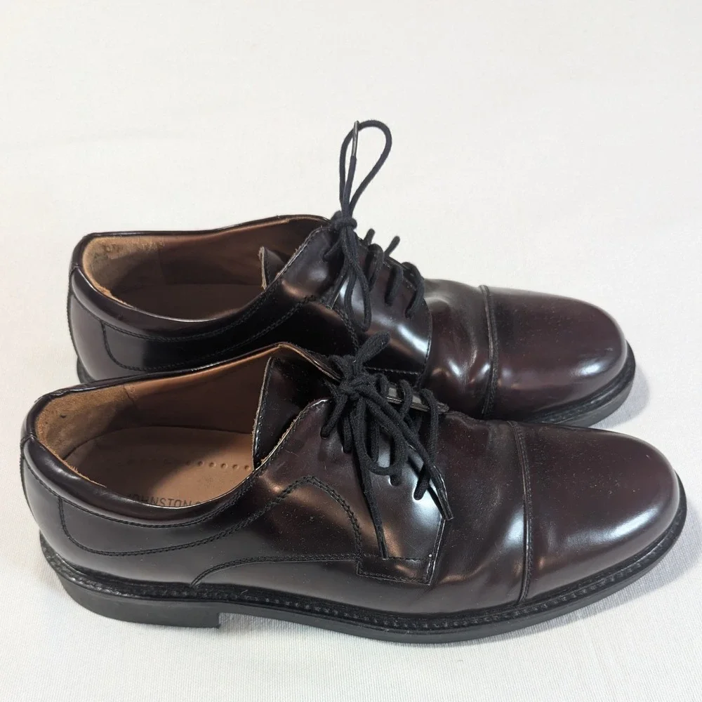 Johnston & Murphy Men 10.5 M Burgundy Leather Cap Toe Derby Dress Shoes 020-1253