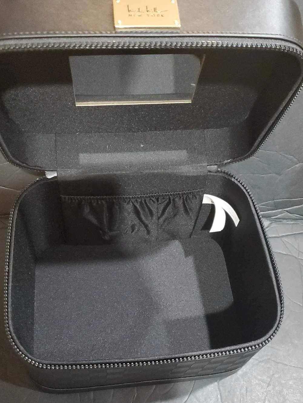 Nicole Miller black damier style large cosmetics beauty hard train case new