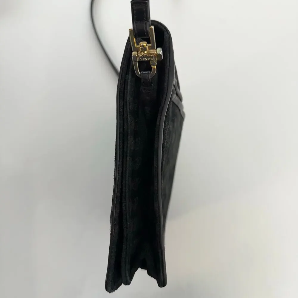 Bottega Veneta Vintage Suede Shoulder Bag Envelope Clutch Black Butterfly Print