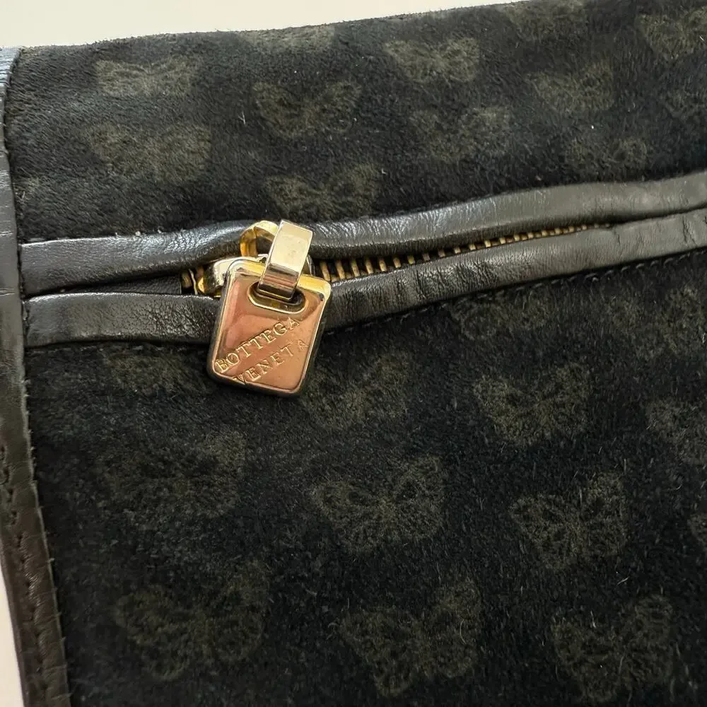 Bottega Veneta Vintage Suede Shoulder Bag Envelope Clutch Black Butterfly Print