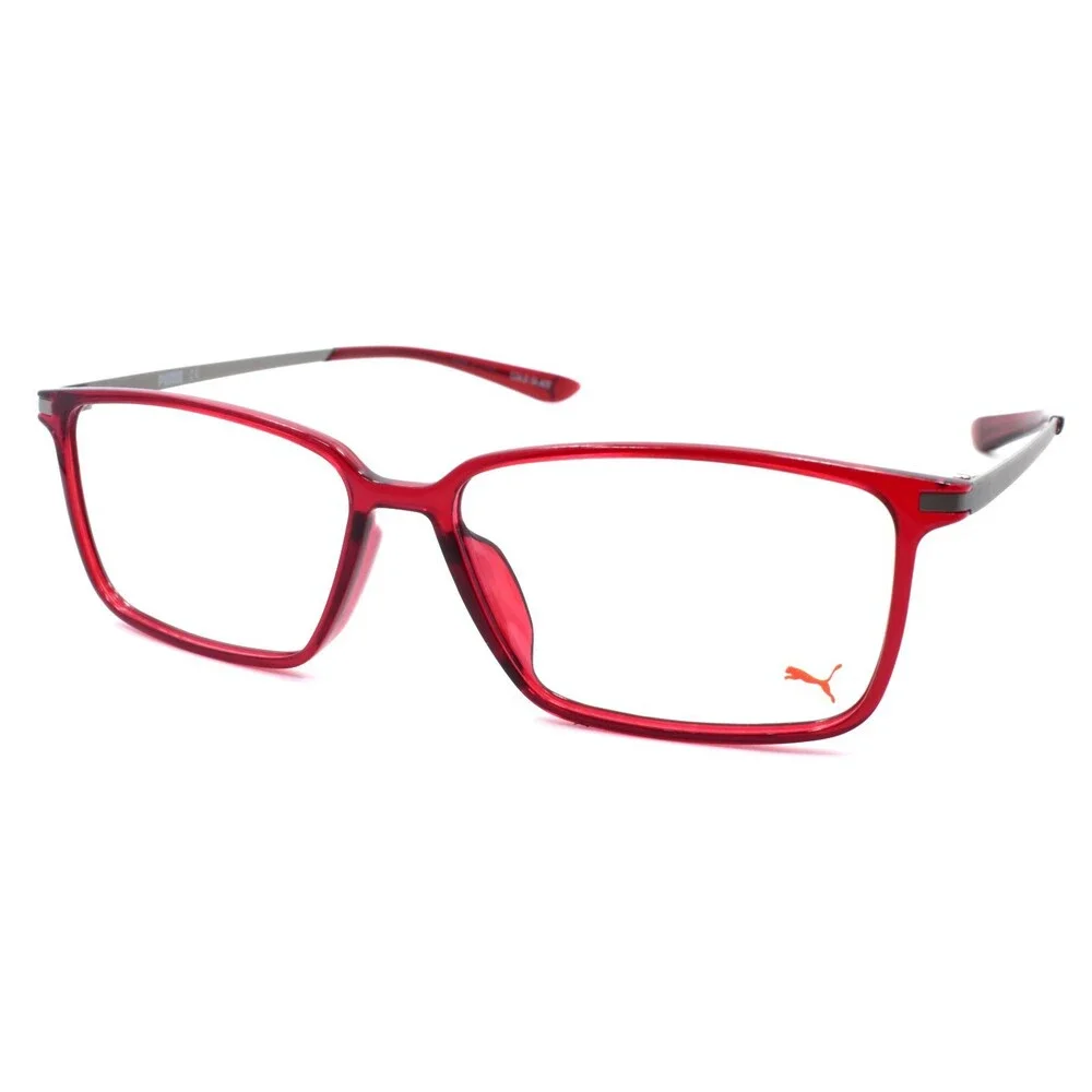 PUMA PU0114O 004 Eyeglasses Frames 55-14-145 Burgundy Red / Silver