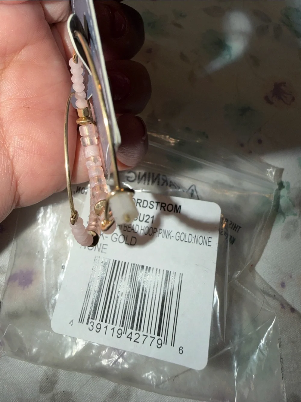 Melrose and Market Pink Beaded Hoop Earrings with Gold Accents NWT
