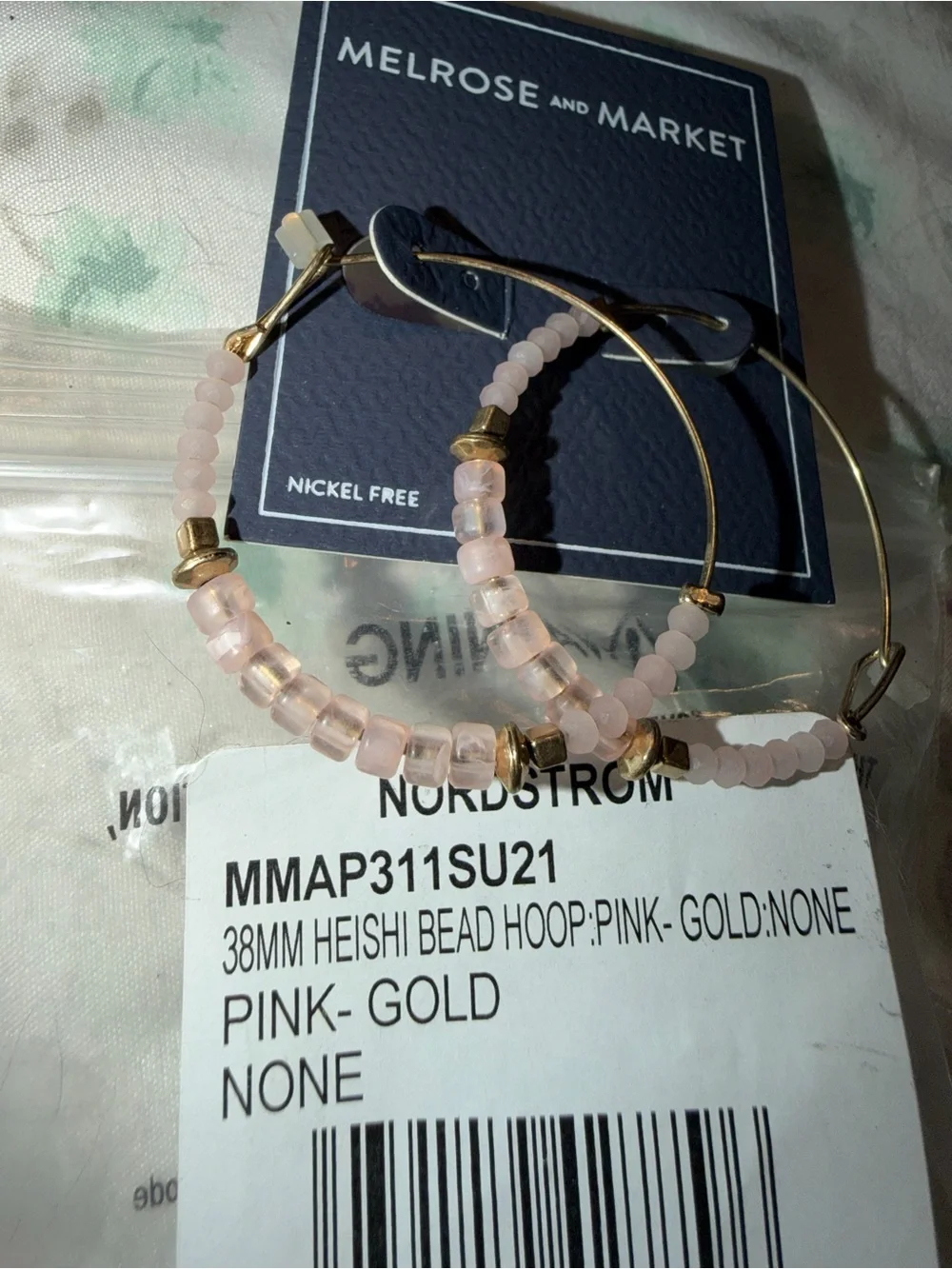 Melrose and Market Pink Beaded Hoop Earrings with Gold Accents NWT