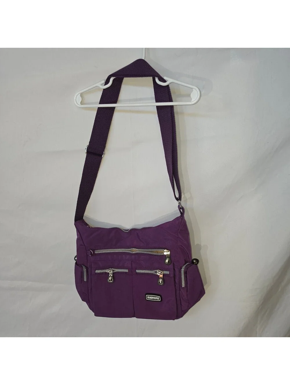 #0313 Purple Crossbody Shoulder Bag with Multiple Zipper Pockets