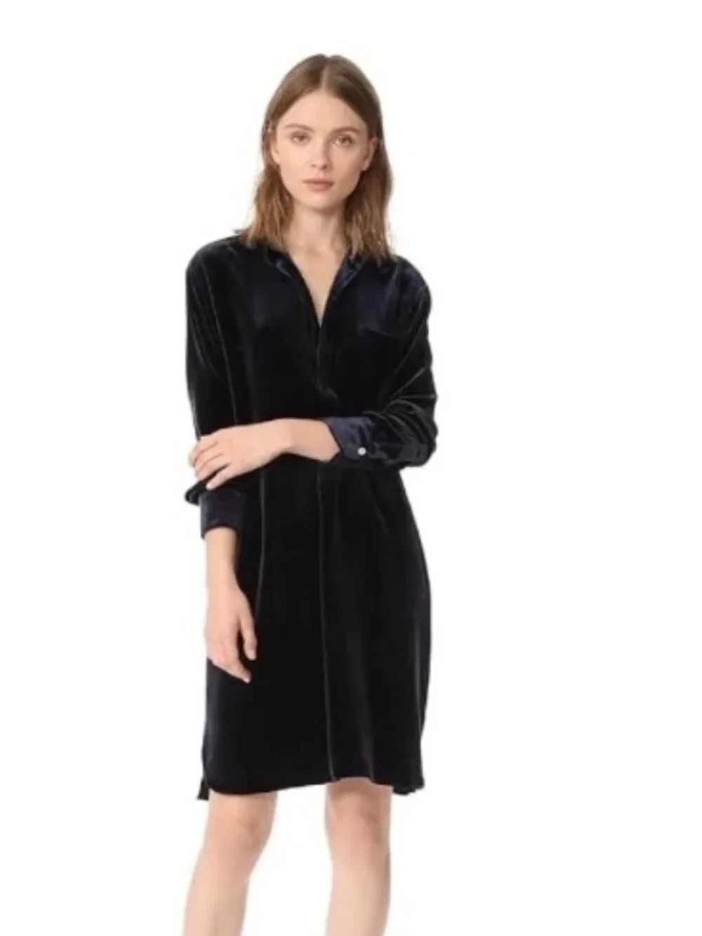 Vince Dark Blue Velvet Shirt Dress XSmall