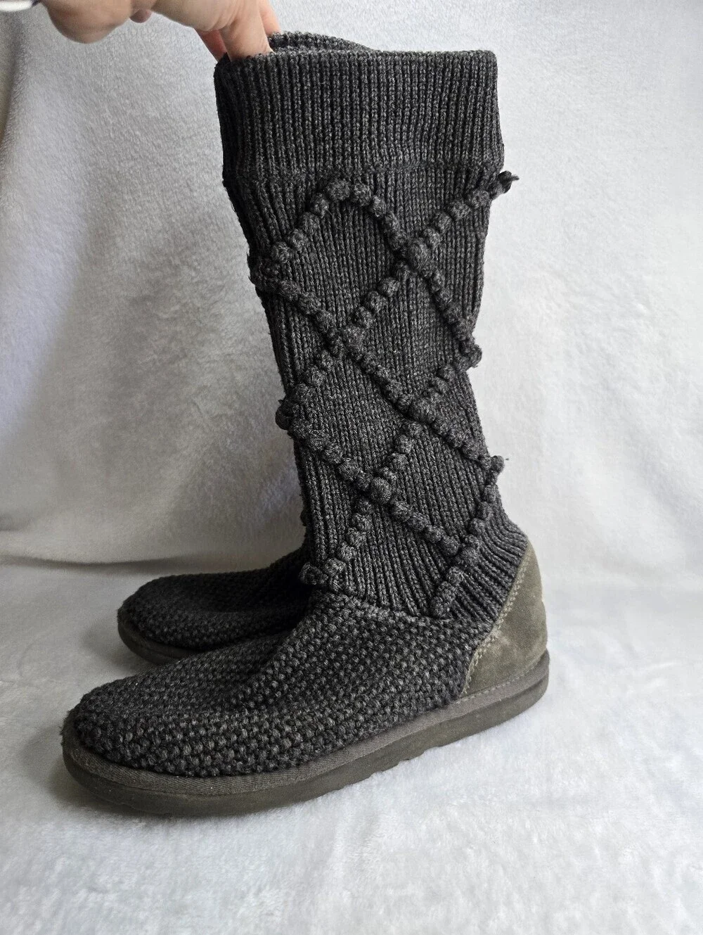 UGG Classic Argyle Knit Tall Sweater Boots Gray Womens size 9 See Description
