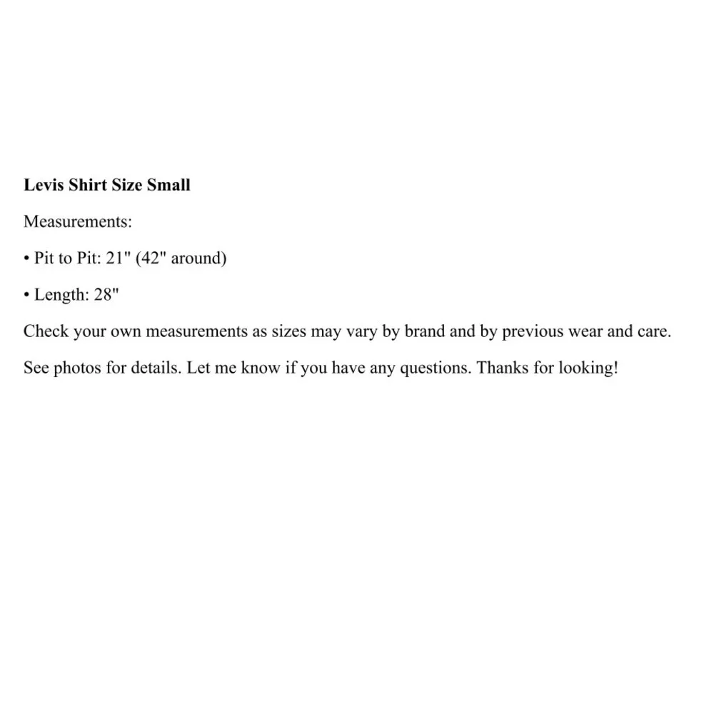 Levis measurements pit