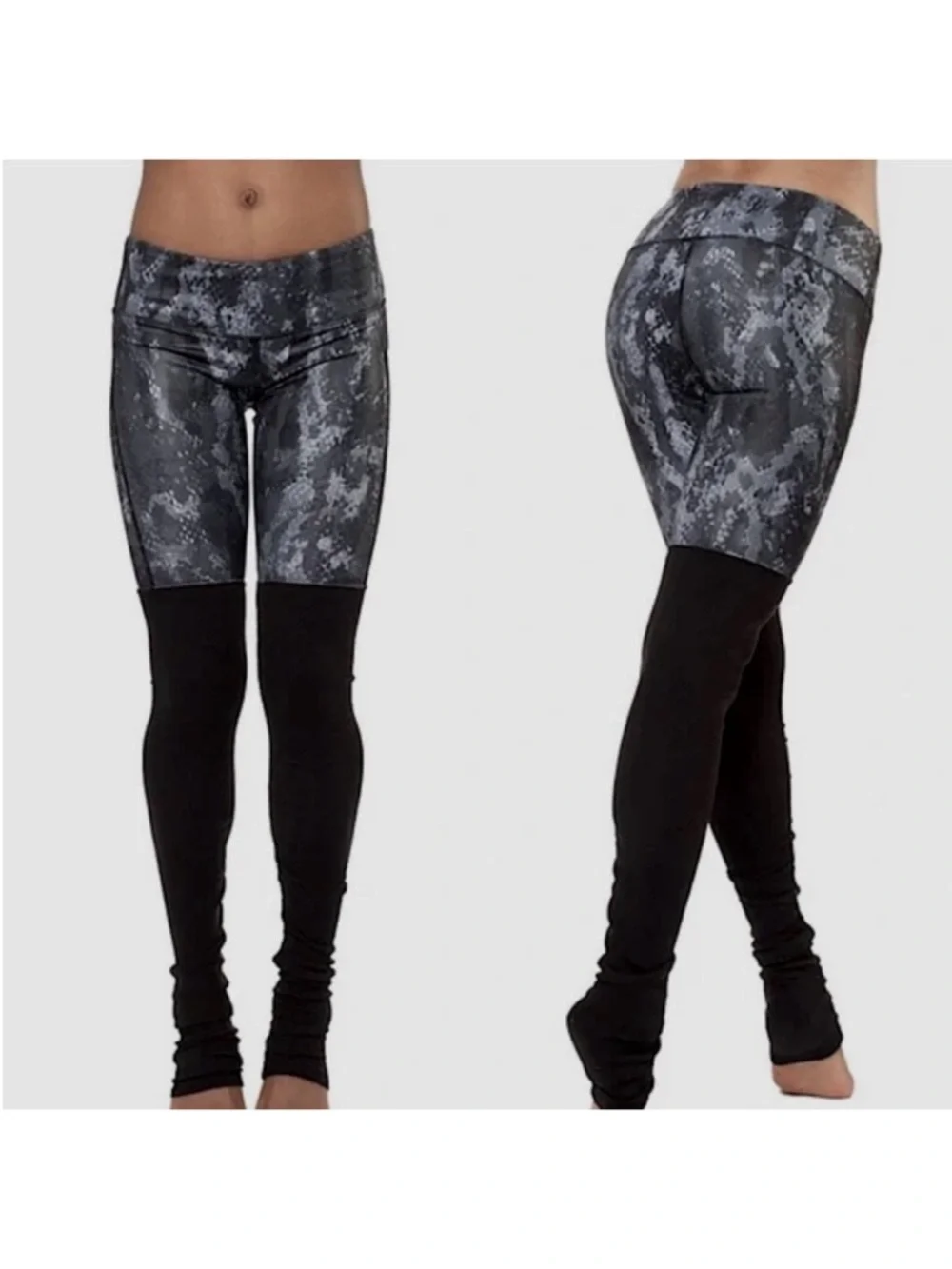Alo Yoga Women’s Leggings Goddess Ribbed Leggings Black Grey Phyton Print Large