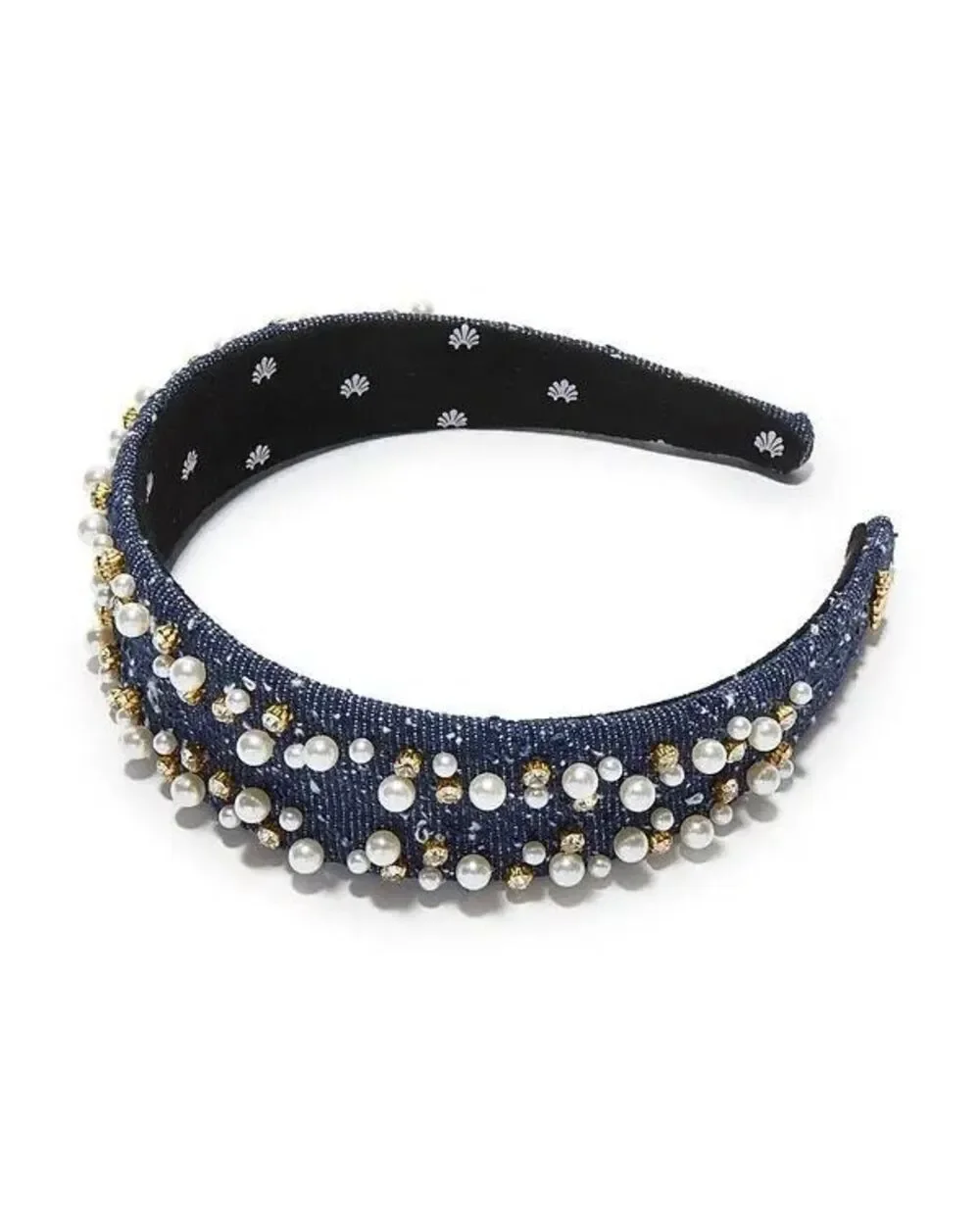 Lele Sadoughi Denim Dobby 1” Cher Faux Pearl Cotton Sprinkle Headband OS