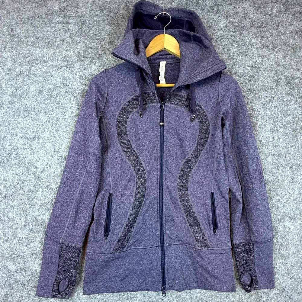 Lululemon Athletica Stride Jacket Womens 6‎ Heather Purple Stretch Logo Full Zip