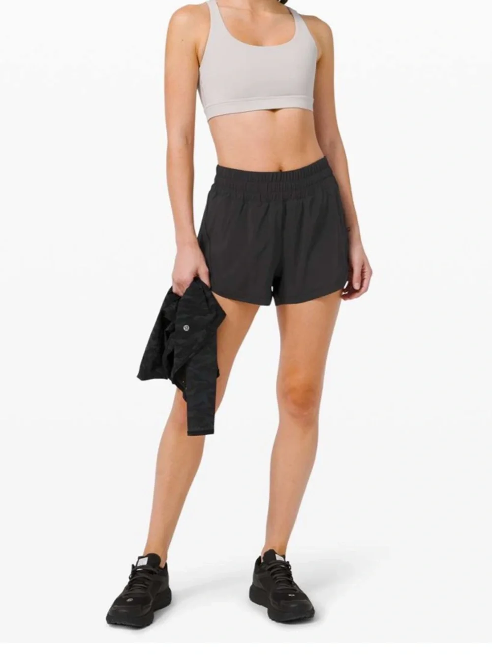 Lululemon Track That Black Running Shorts Womens 18 Elastic Waist Zipper Pocket