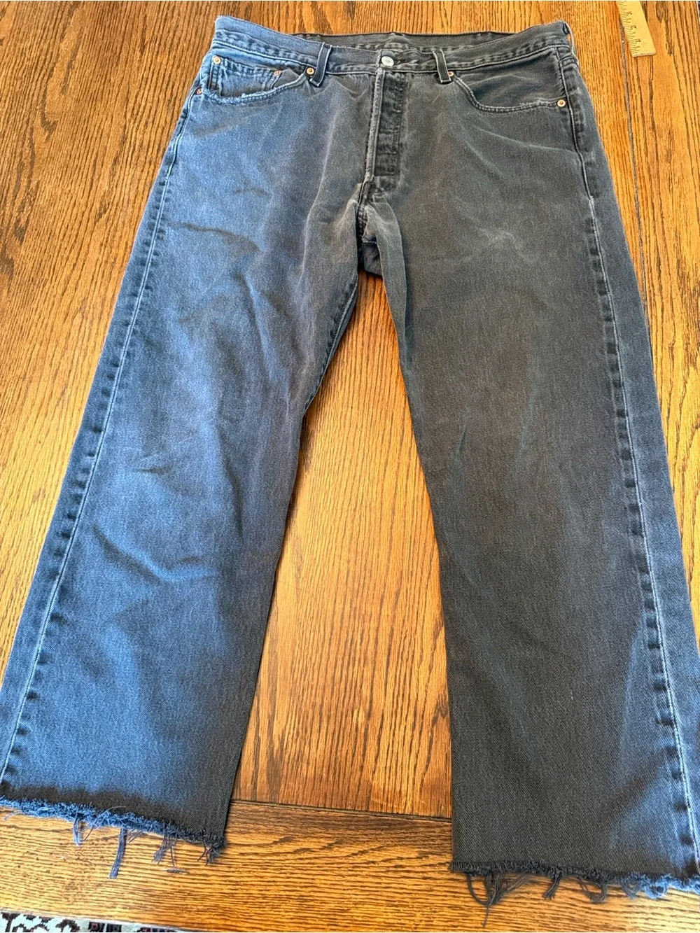 Levi’s black faded 501 Men’s W38 Jeans Cropped Raw Hem Straight Leg