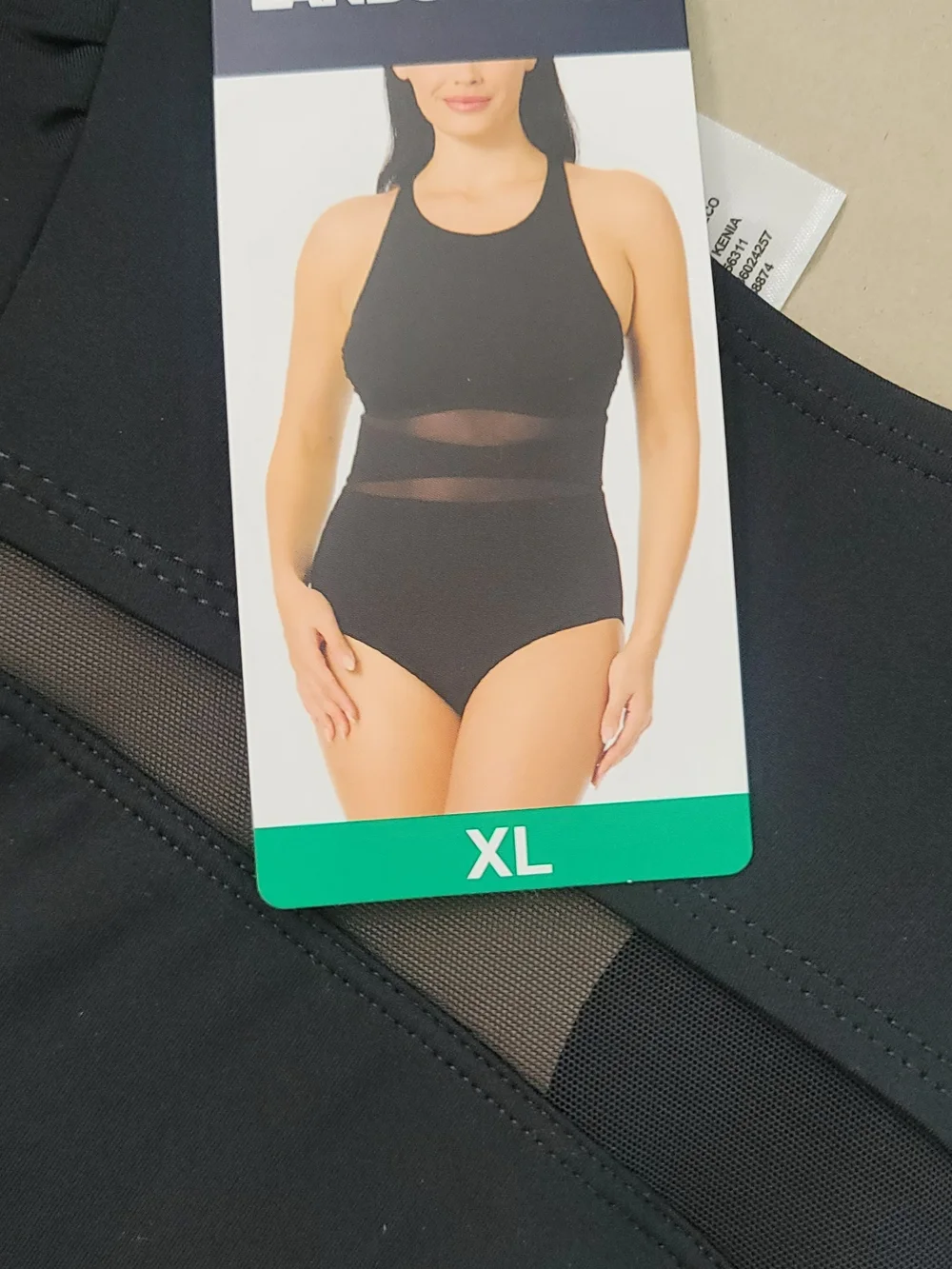 Lands' End Black High-Neck One-Piece Swimsuit with Sheer Waist Panels