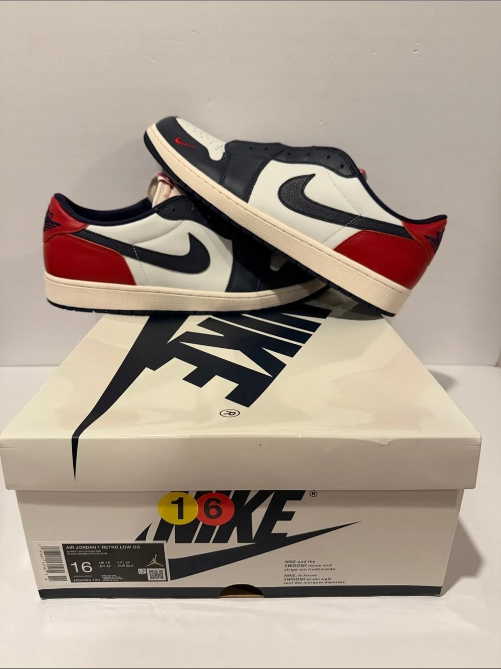 Air Jordan Retro 1 Low OG ‘Howard University’ Sz 16 (HQ2993-100)