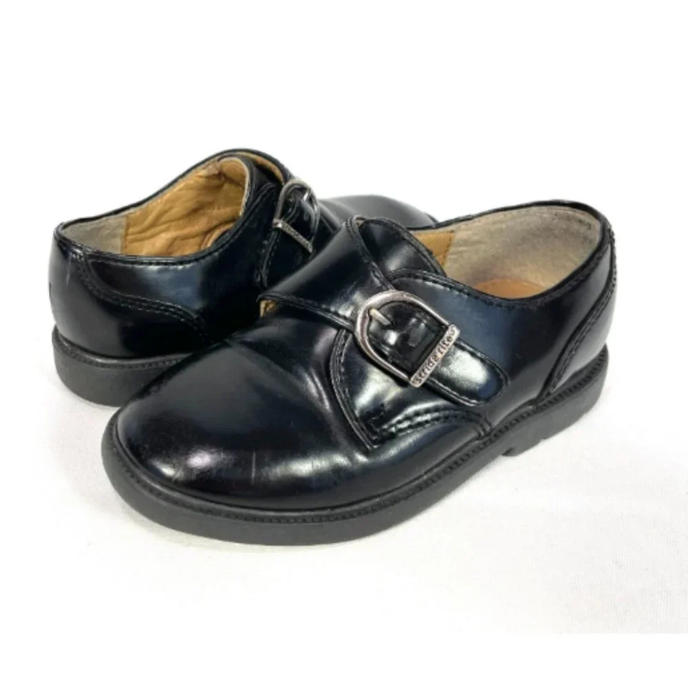 Stride Rite Monk‎ Strap Dress Shoes Boys 9 Black Leather School Uniform