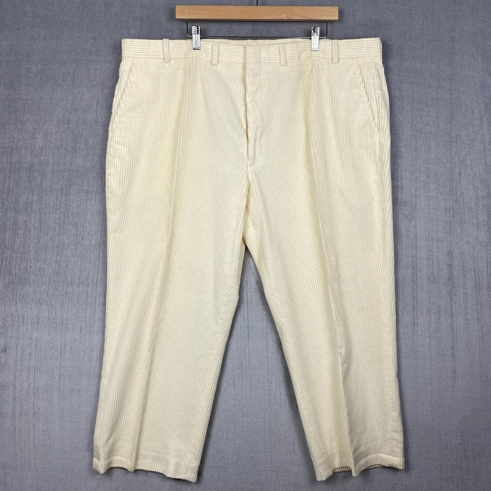 Vtg Lands End Corduroy Trousers Mens 44x26 Cream Made in USA Heritage Ivy Preppy