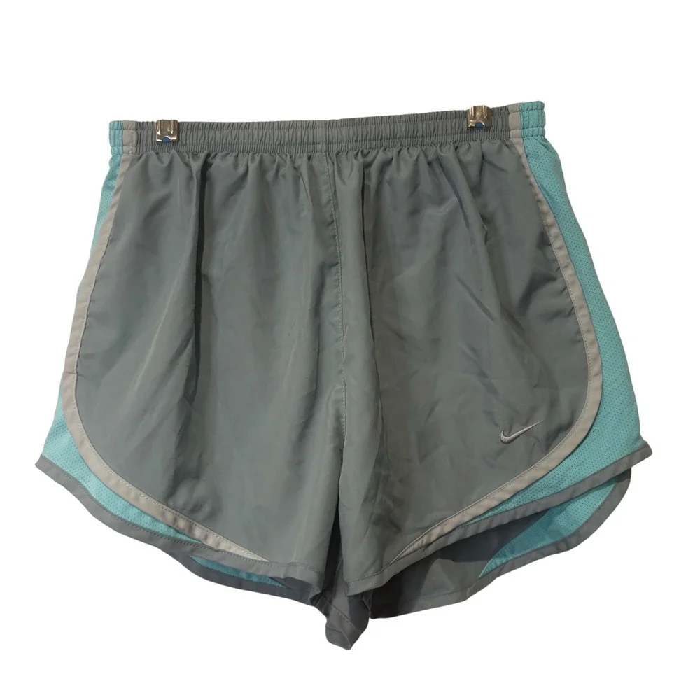 Nike Dri-FIT Running Shorts Lined Womens M Grey Aqua Blue Athletic Workout