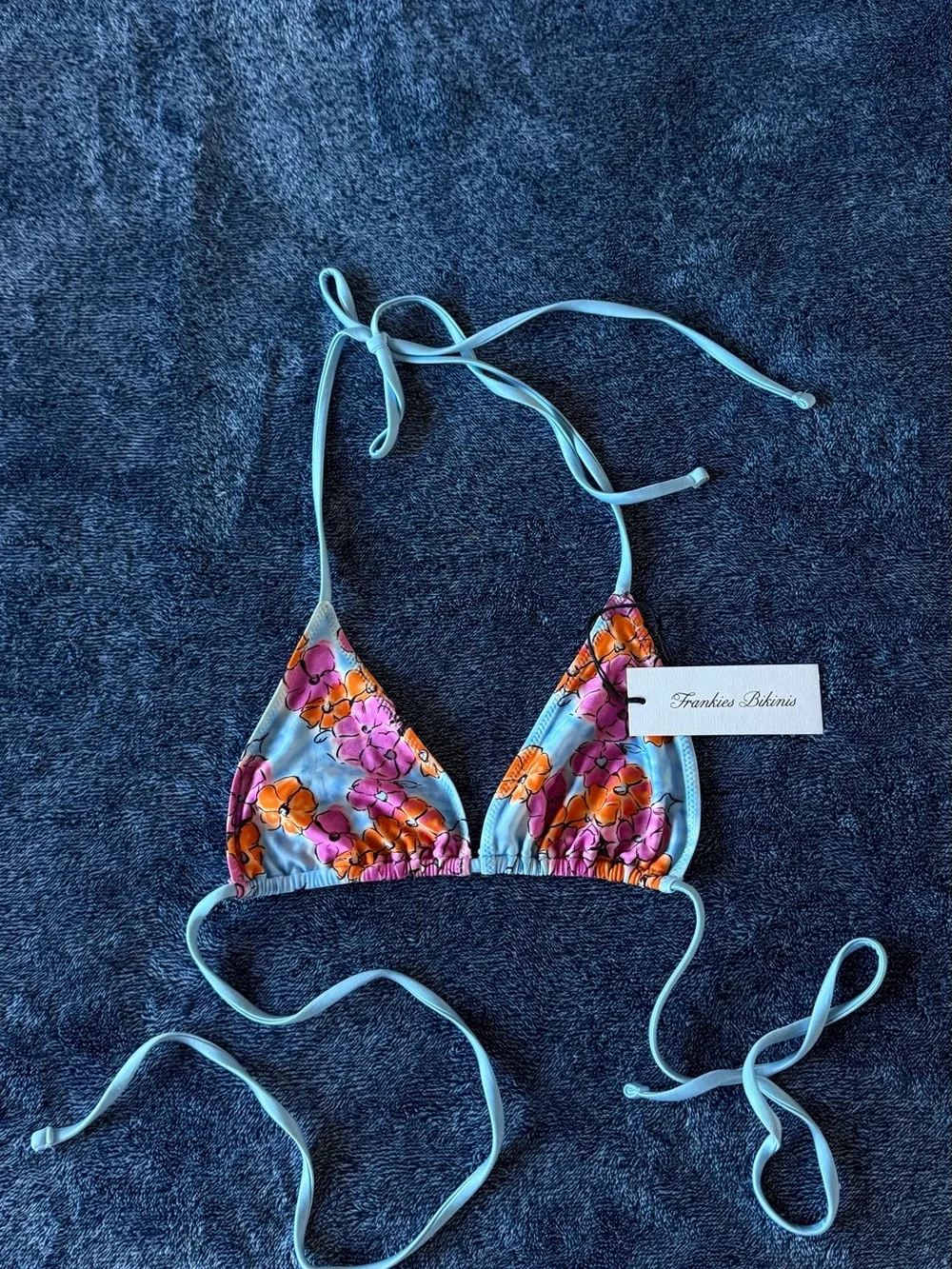 NWT Frankies Bikinis Nick Satin Triangle Bikini Top in Color Me👙🩵🩷🧡🌸