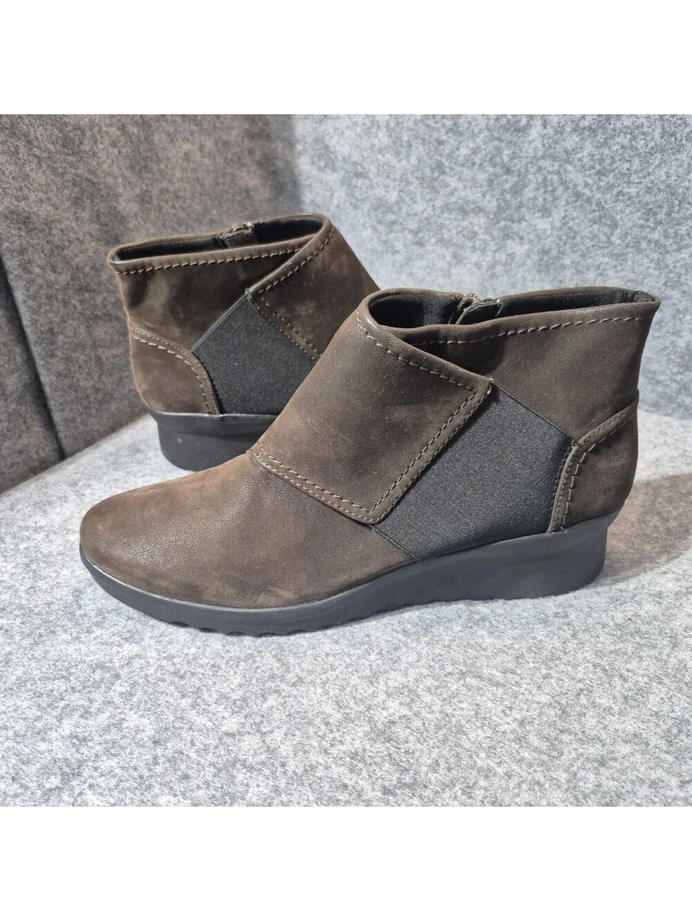 Cloudstepper By Clark Cadell Rush Leather Boots Zip Wedge Heel Size 9