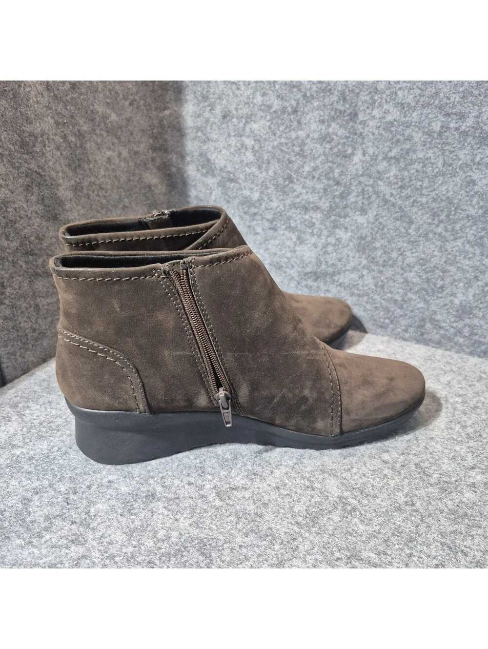 Cloudstepper By Clark Cadell Rush Leather Boots Zip Wedge Heel Size 9