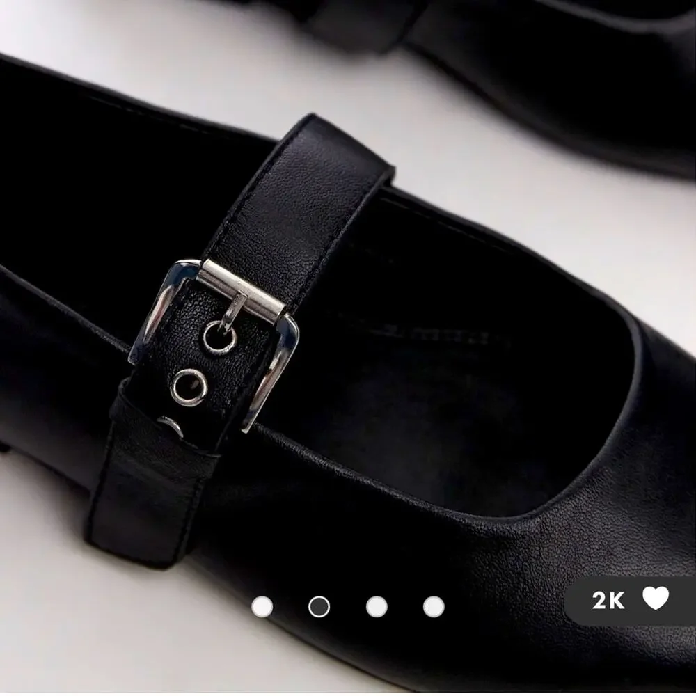 Topshop Cyndi Leather Square Toe Ballet Flats Shoes with Buckle Black size 8.5