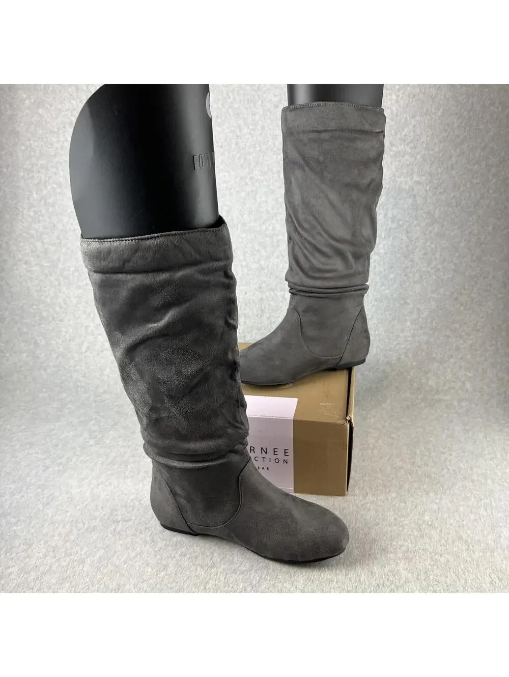 Journee Collection Womens Faux Suede Boots Size 7.5 Slouch pull on Gray