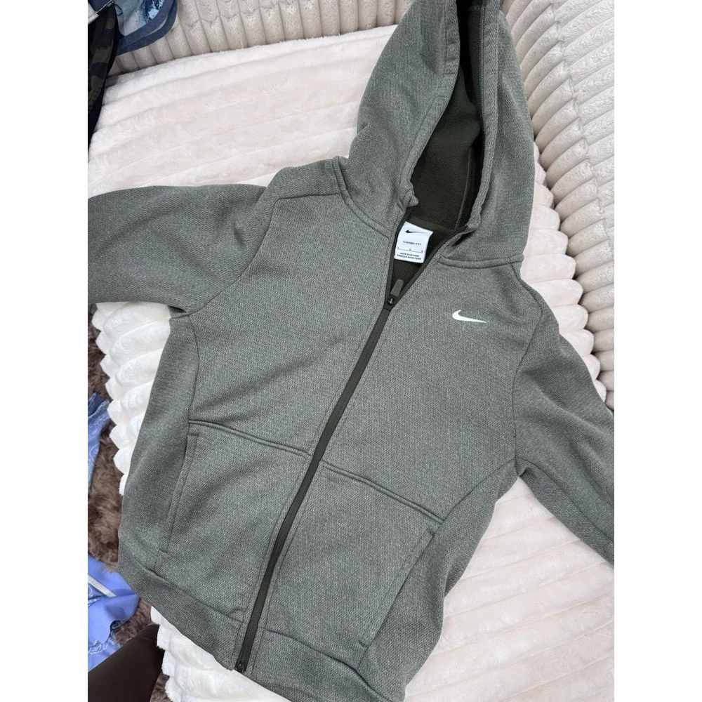 Nike Boys Light Green Full Zip Hooded Hoodie w/ Pockets Logo Size L