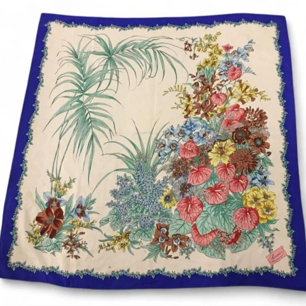 Vintage Gucci Flora Flower Bouquet Silk Scarf Vittorio Accornero 33x33