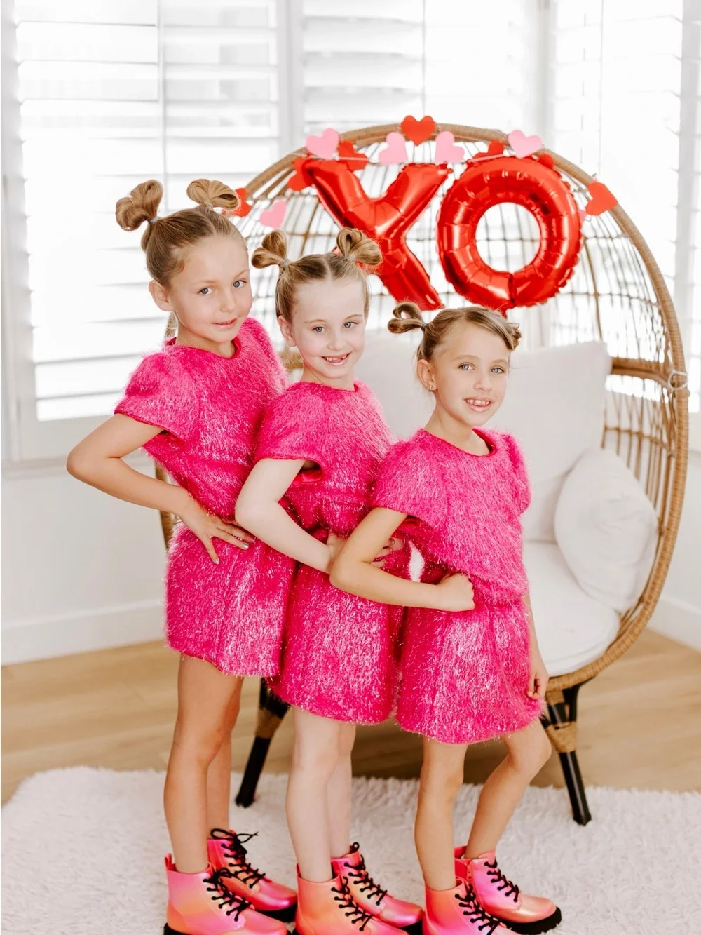 Girls' hot pink tinsel skirt set
