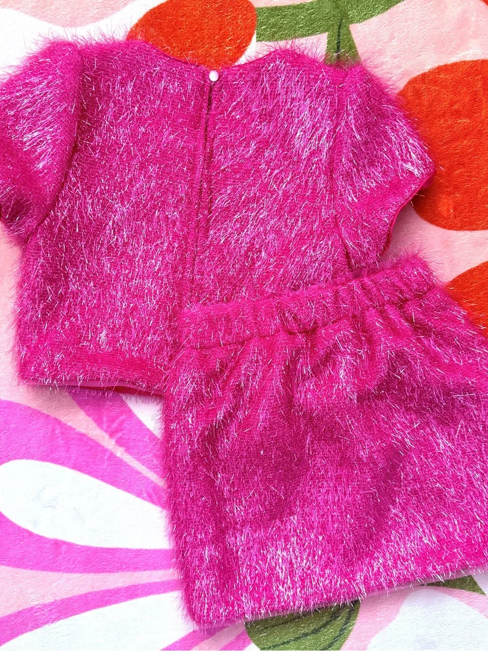 Girls' hot pink tinsel skirt set