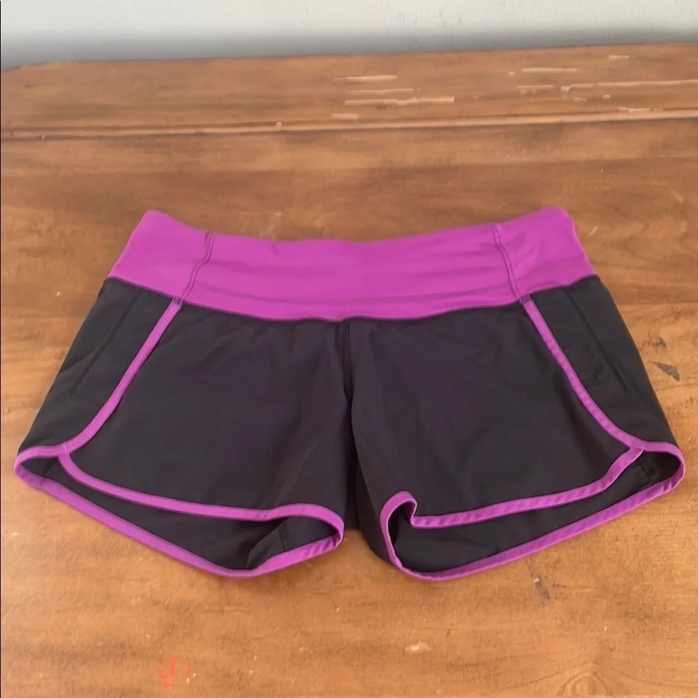 Lululemon Women's Black and Purple Running Shorts Size 6