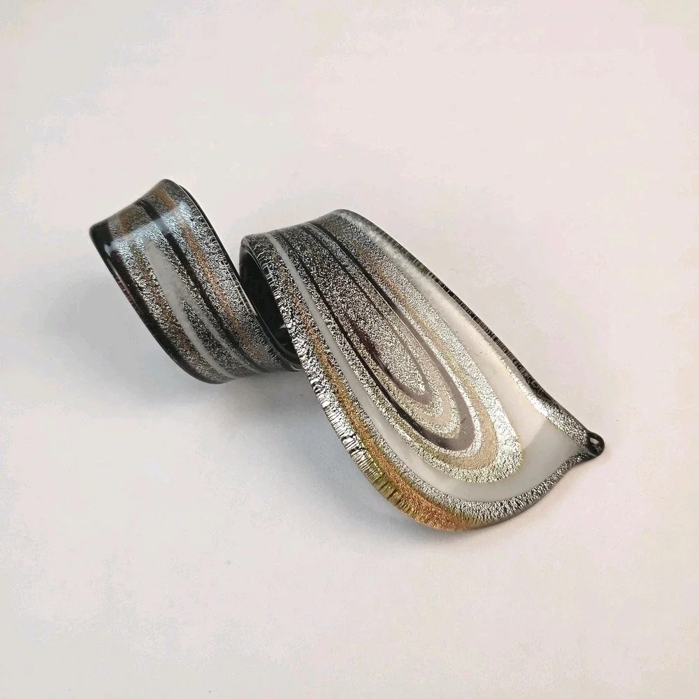 Vtg Murano? Art Glass Pendant Swirled Copper Silver Black 2.5