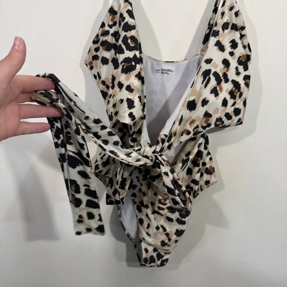 Aerie Leopard Print Wrap One Piece Full Coverage Swimsuit