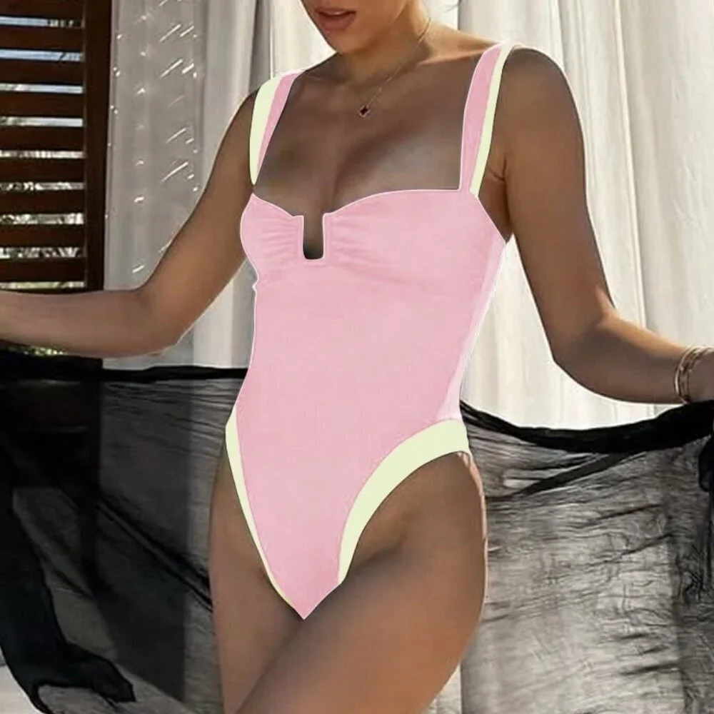 Pink Sexy Women's Spaghetti Strap One-Piece Swimsuit