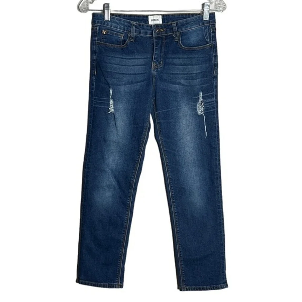 Hudson Jeans Girl Size 14 Blue Distressed Slim Fit Denim Pants Stretch Whiskered