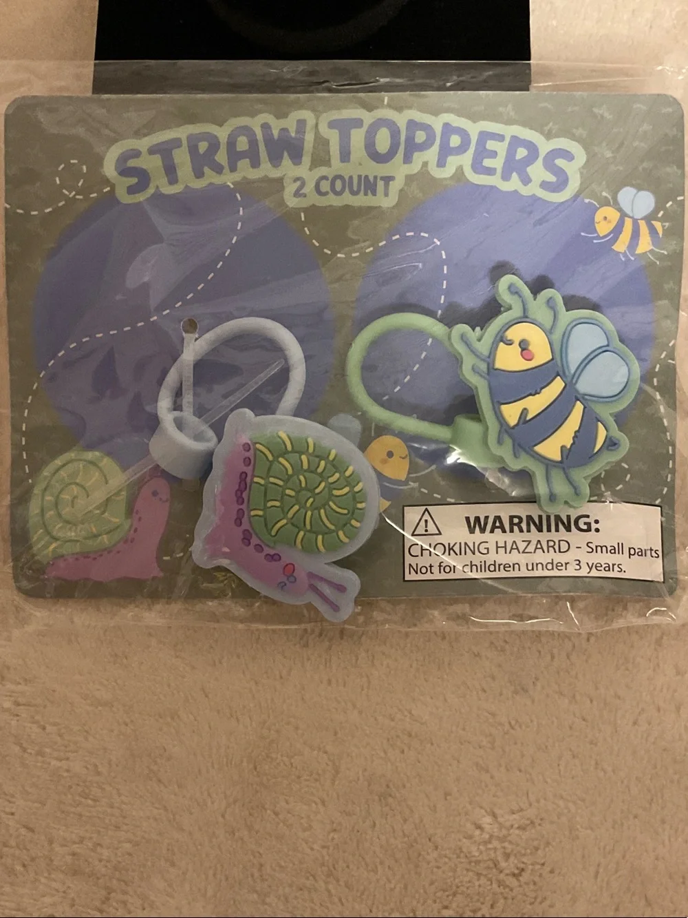 Kids Bee & Sea Creature Straw Toppers - Yellow Bee and Green Sea Snail