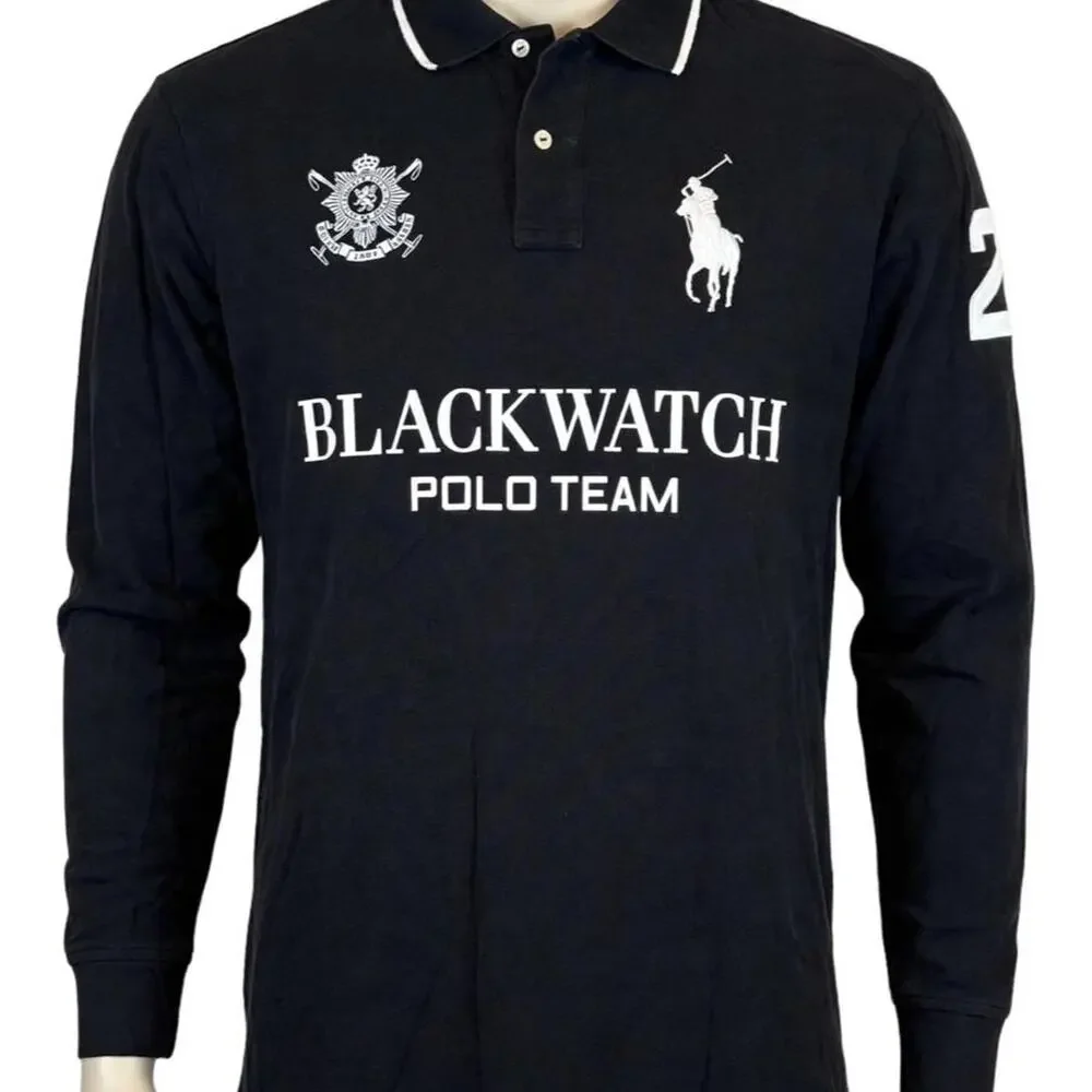 Polo Ralph Lauren Black Watch Polo Team L/S Black Polo Shirt Size 2XL