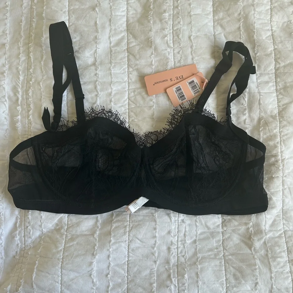 NWT Black Lace and Mesh Unlined Sheer Underwire Bra Size 40C