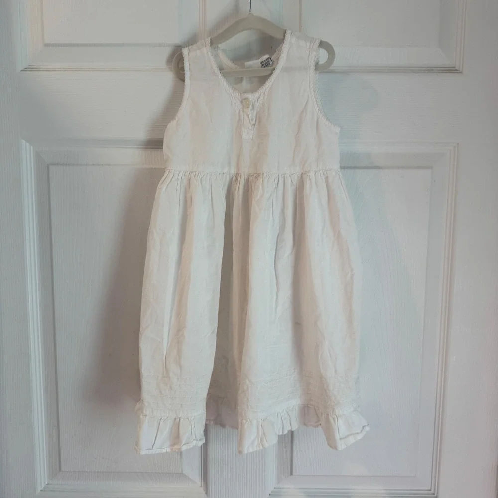 Zyno Ruffle Dress Kids 4T White Cotton Lace Embroidery Sleeveless Boho 5467