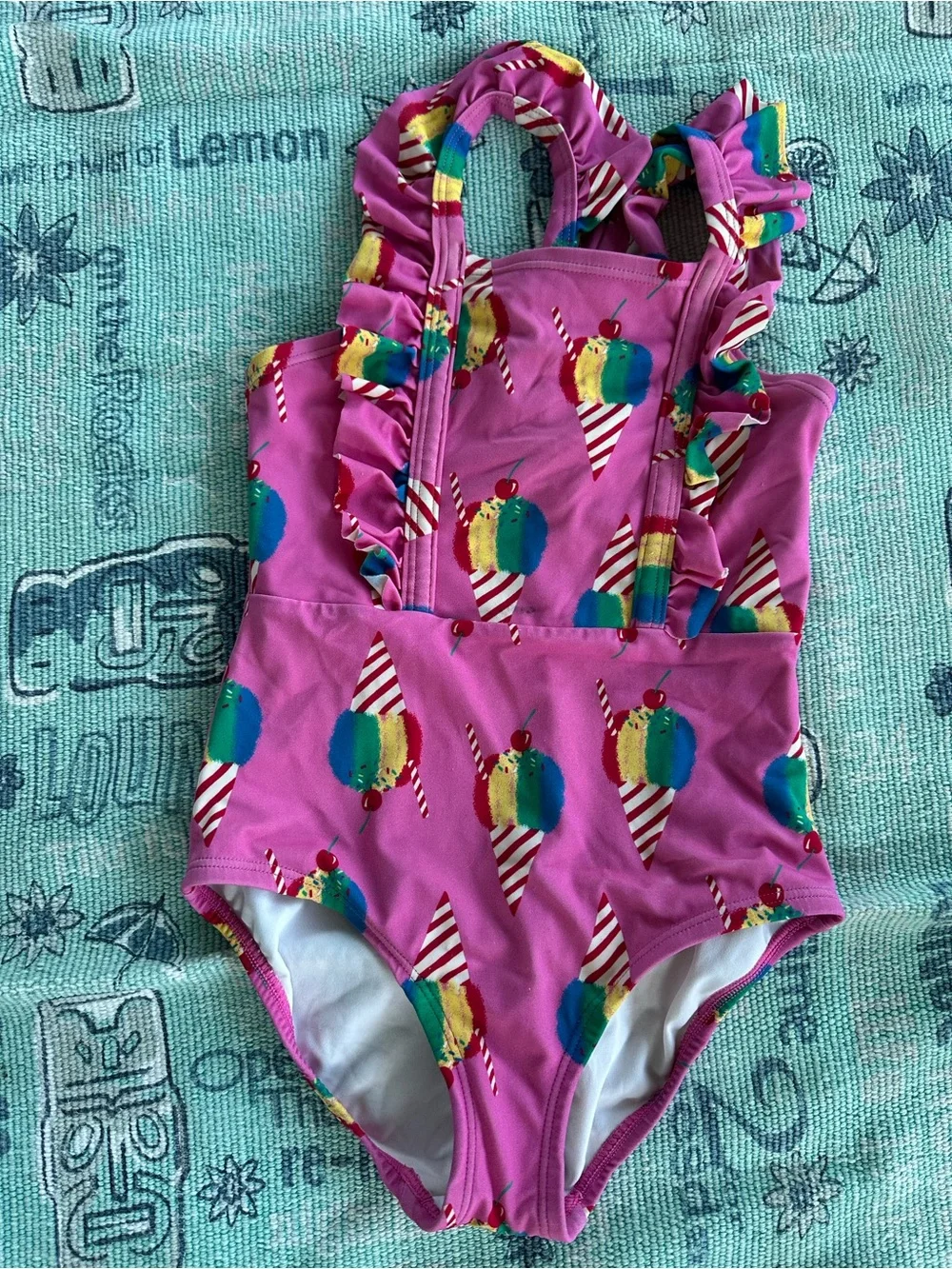 Kids Hannah Andersson Pink Ice Cream Print One-Piece Swimsuit 🩱 Size 8