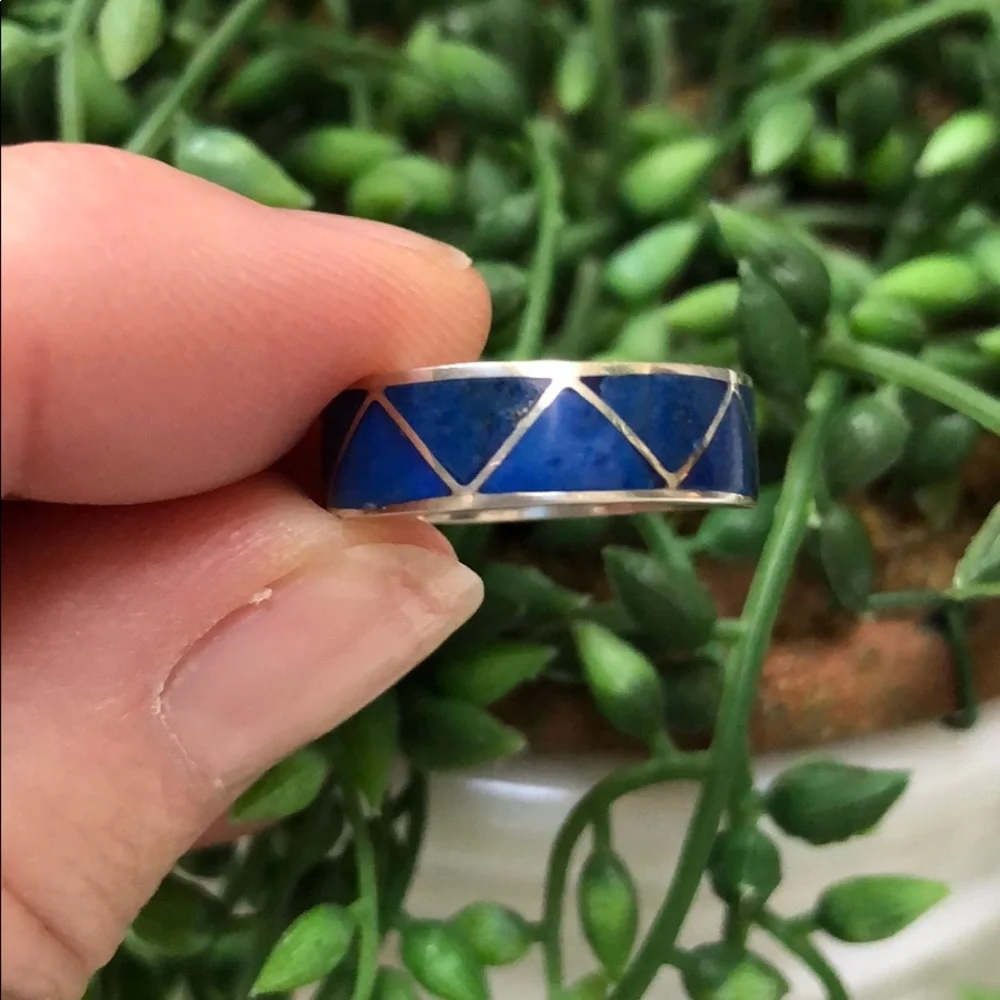 Blue and sterling silver ring