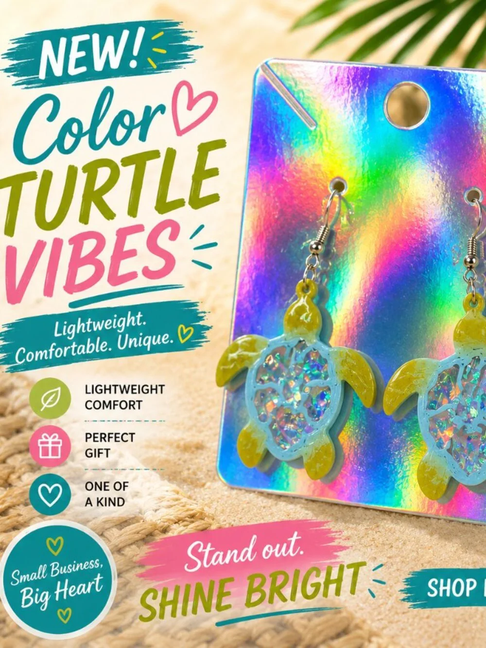 Yellow Glitter Sea Turtle Earrings | Color Me Lit LLC