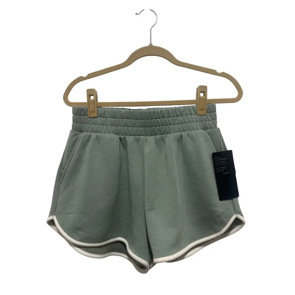 90 Degree by Reflex Green White Stripe Scuba Café to Cardio Shorts Medium NWT