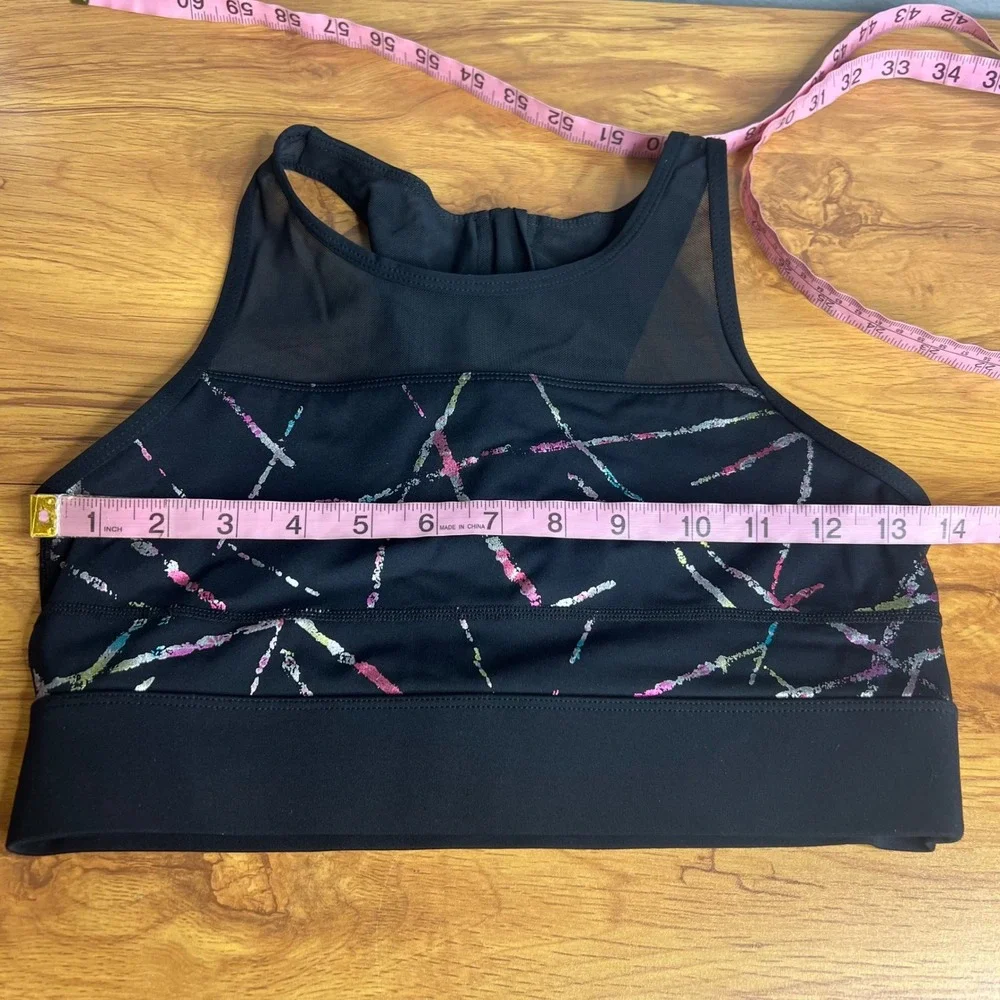 Zyia Active Sports Bra Size M‎ Black Iridescent High Neck Mesh Zip Racerback